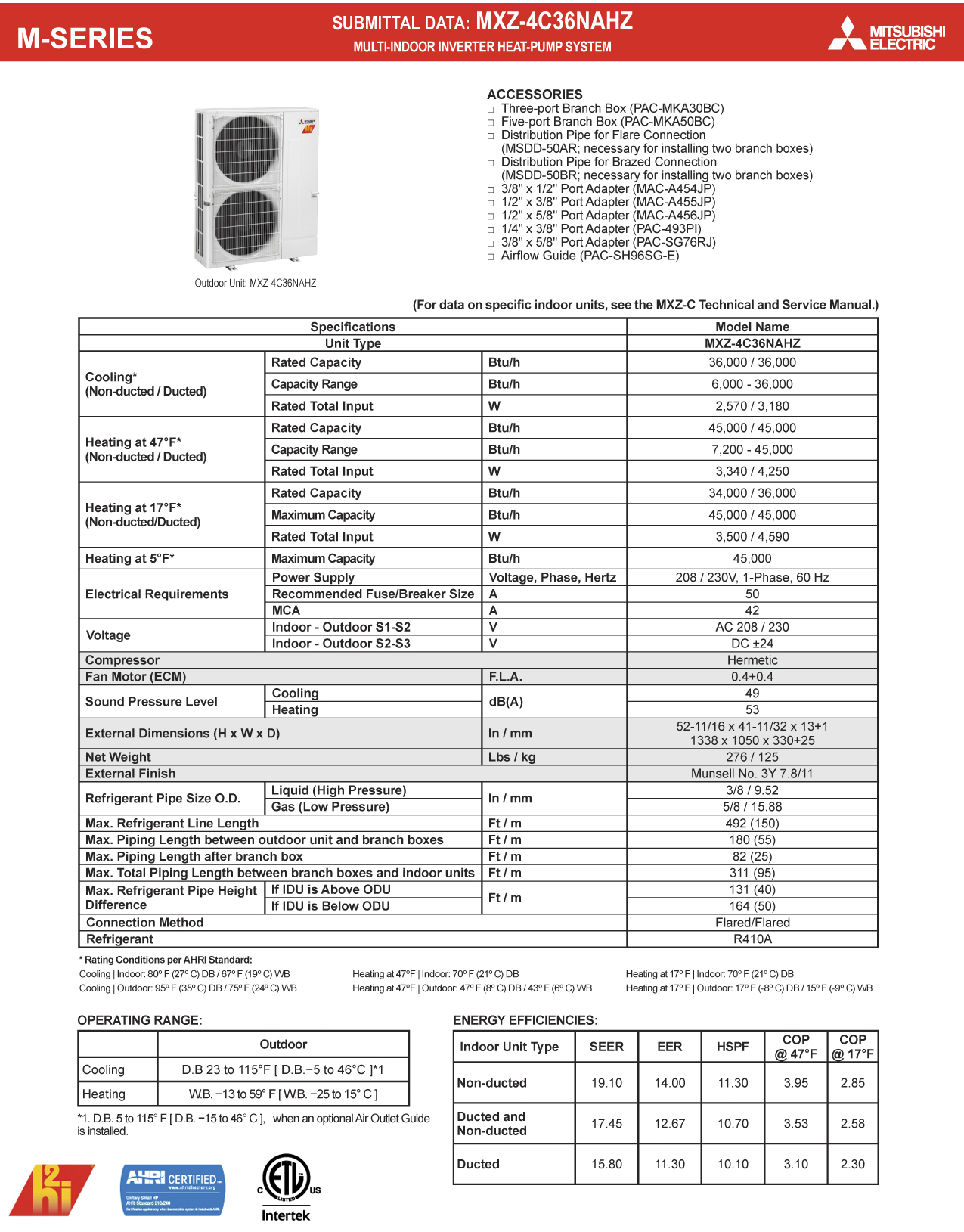 Mini Split Multi 4 Zone Mitsubishi H2i Hyper Heat up to 19.1 SEER Heat